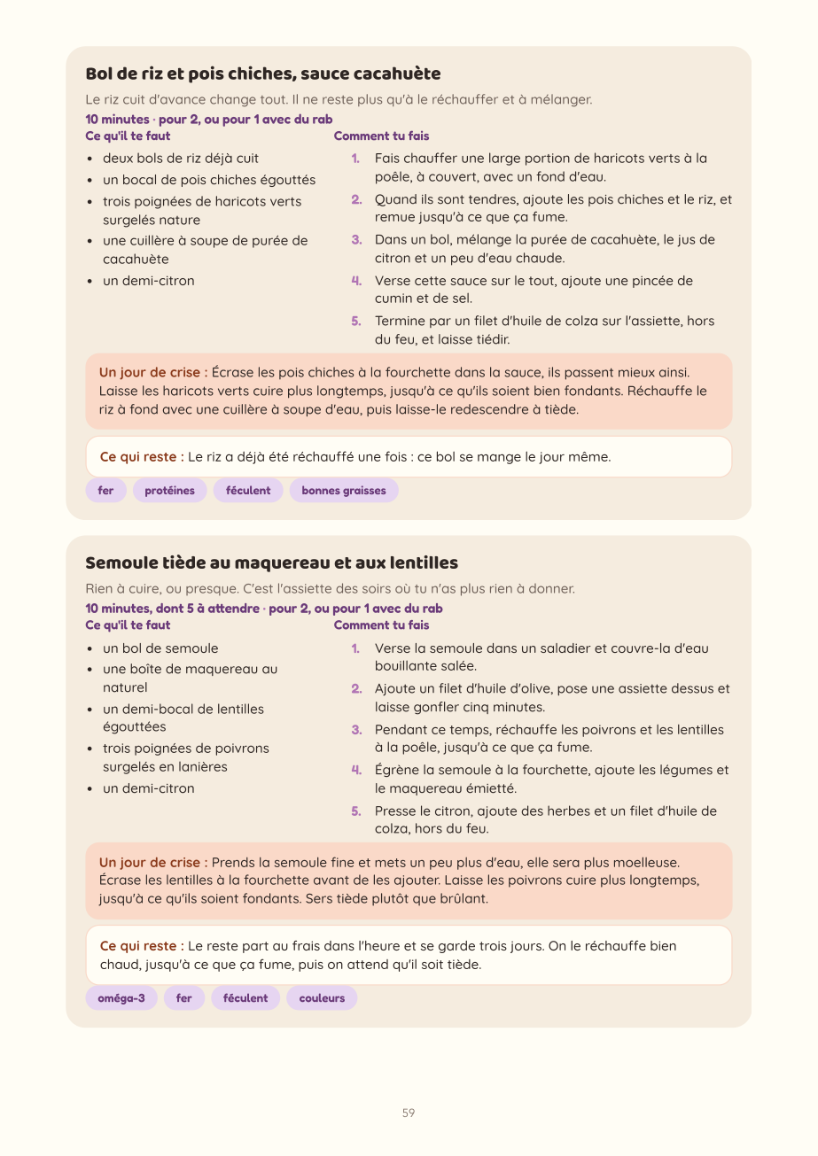 Page du livre : une recette avec ses ingrédients et ses étapes numérotées.